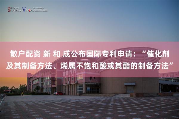 散户配资 新 和 成公布国际专利申请：“催化剂及其制备方法、烯属不饱和酸或其酯的制备方法”