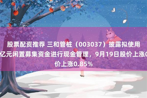 股票配资推荐 三和管桩（003037）披露拟使用不超4亿元闲置募集资金进行现金管理，9月19日股价上涨0.85%